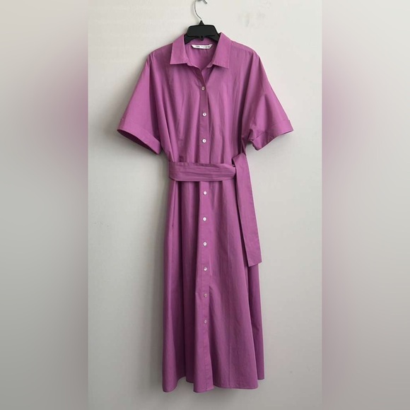 Zara Dresses & Skirts - Zara Mauve Midi Dress with Belt Long Large